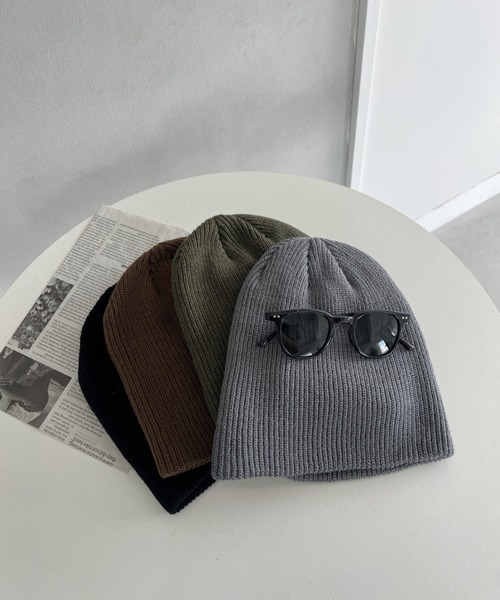un+frame（アンフレーム）の「simple knit beanie／リブ編みカジュアルニットビーニー（ニットキャップ/ビーニー・レディース・ブルー/オレンジ/アイボリー/レッド/ブラウン/カーキ/ブラック/チャコールグレー・FREE）」の4枚目の写真