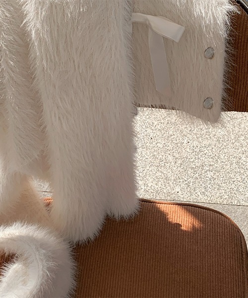 by muni:r（バイ ムニール）の「リボンアンゴラ風ニットカーディガン（ニット/セーター・レディース・アイボリー/ブラック/グレー/ピンク・FREE）」の10枚目の写真