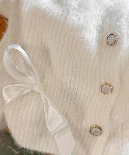 by muni:r（バイ ムニール）の「リボンアンゴラ風ニットカーディガン（ニット/セーター・レディース・アイボリー/ブラック/グレー/ピンク・FREE）」の14枚目の写真