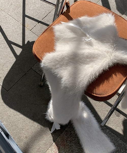 by muni:r（バイ ムニール）の「リボンアンゴラ風ニットカーディガン（ニット/セーター・レディース・アイボリー/ブラック/グレー/ピンク・FREE）」の9枚目の写真