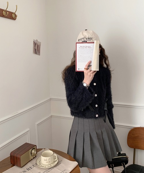 by muni:r（バイ ムニール）の「リボンアンゴラ風ニットカーディガン（ニット/セーター・レディース・アイボリー/ブラック/グレー/ピンク・FREE）」の15枚目の写真