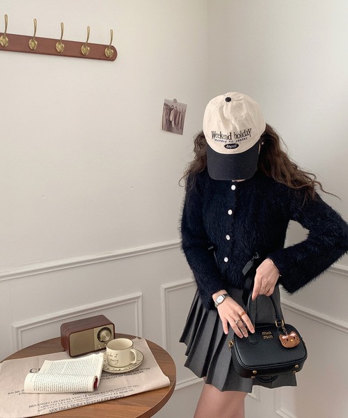 by muni:r（バイ ムニール）の「リボンアンゴラ風ニットカーディガン（ニット/セーター・レディース・アイボリー/ブラック/グレー/ピンク・FREE）」の16枚目の写真