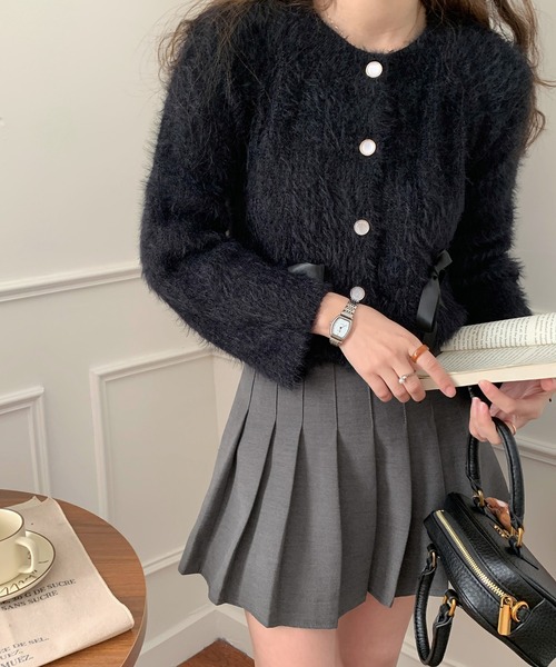 by muni:r（バイ ムニール）の「リボンアンゴラ風ニットカーディガン（ニット/セーター・レディース・アイボリー/ブラック/グレー/ピンク・FREE）」の17枚目の写真