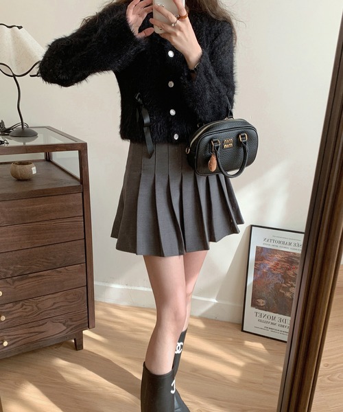 by muni:r（バイ ムニール）の「リボンアンゴラ風ニットカーディガン（ニット/セーター・レディース・アイボリー/ブラック/グレー/ピンク・FREE）」の18枚目の写真