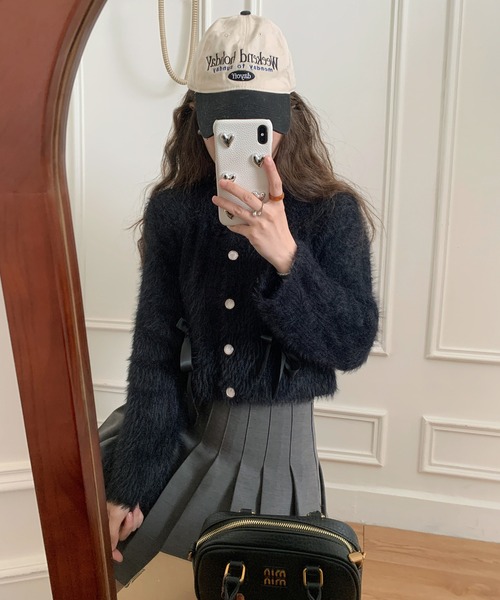 セール】リボンアンゴラ風ニットカーディガン（ニット/セーター）｜by