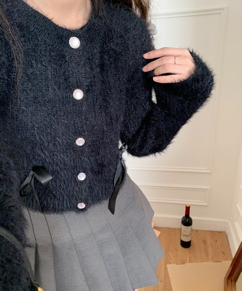 by muni:r（バイ ムニール）の「リボンアンゴラ風ニットカーディガン（ニット/セーター・レディース・アイボリー/ブラック/グレー/ピンク・FREE）」の21枚目の写真