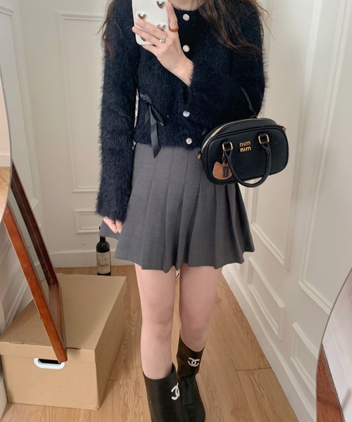 by muni:r（バイ ムニール）の「リボンアンゴラ風ニットカーディガン（ニット/セーター・レディース・アイボリー/ブラック/グレー/ピンク・FREE）」の22枚目の写真