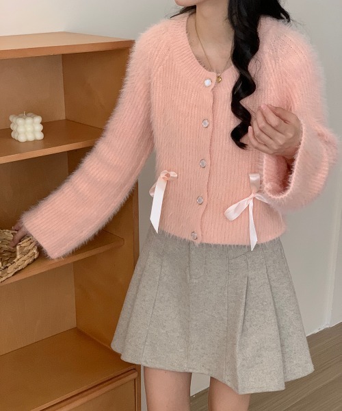 セール】リボンアンゴラ風ニットカーディガン(ニット/セーター)|by セール】リボンアンゴラ風ニットカーディガン(ニット/セーター)|by