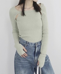 【ロングセラー/7色展開】スリットショルダーニット / ショルダーカット 肩開き オープンショルダー メランジニット チャコールグレー グレー ベージュ ピンク ミント ブルー ブラウン ネイビー プルオーバー スクエアネック 大人カジュアル きれいめ シンプル リブ オフィスカジュアル
