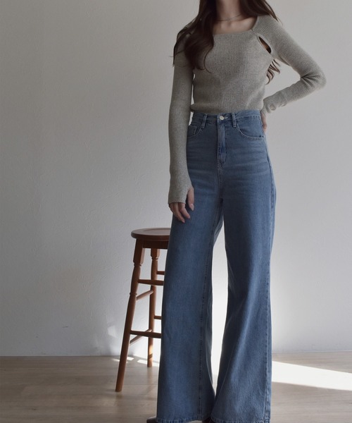 Reurie'(レウリィ)の「【ロングセラー/7色展開】スリットショルダーニット / ショルダーカット 肩開き オープンショルダー メランジニット チャコールグレー グレー ベージュ ピンク ミント ブルー ブラウン ネイビー プルオーバー スクエアネック 大人カジュアル きれいめ シンプル リブ オフィスカジュアル(ニット/セーター・レディース・ライトグレー/ベージュ/チャコールグレー/ピンク/ブラウン/ネイビー/ミント・FREE)」の11枚目の写真