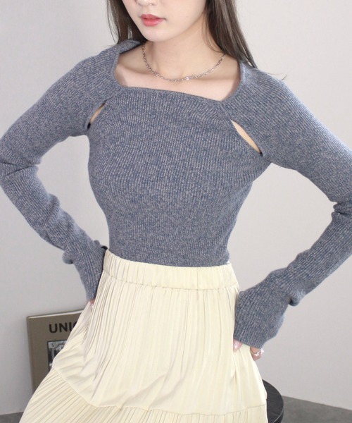 セール】【ロングセラー/7色展開】スリットショルダーニット