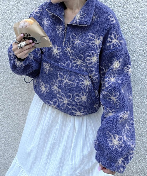 Alley by w closet(アリーバイダブルクローゼット)の「【Alley】ハーフジップボアショートプルオーバー(スウェット・レディース・ブルー/ピンク/オフホワイト/ホワイト/ピンク系その他・FREE)」の3枚目の写真