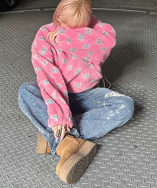 Alley by w closet(アリーバイダブルクローゼット)の「【Alley】ハーフジップボアショートプルオーバー(スウェット・レディース・ブルー/ピンク/オフホワイト/ホワイト/ピンク系その他・FREE)」の20枚目の写真