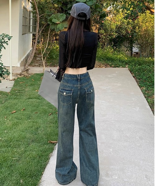 .KOM（ドットコム）の「A'GEM/9 × .kom『.kom/ドットケーオーエム』ブーツカットビンテージデニムパンツ（デニムパンツ・レディース・インディゴブルー・L/S/M）」の14枚目の写真