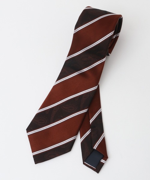 シャドーペイズリー×レジメンタルストライプ柄シルクネクタイ