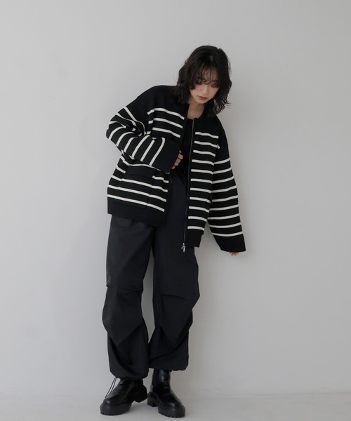 hellam（へラム）の「フラップポケットブルゾン（カーディガン/ボレロ・レディース・ホワイト/ブラック×ホワイト/杢グレー/グレイッシュベージュ/ブラック/ホワイト×ブラック・FREE）」の7枚目の写真