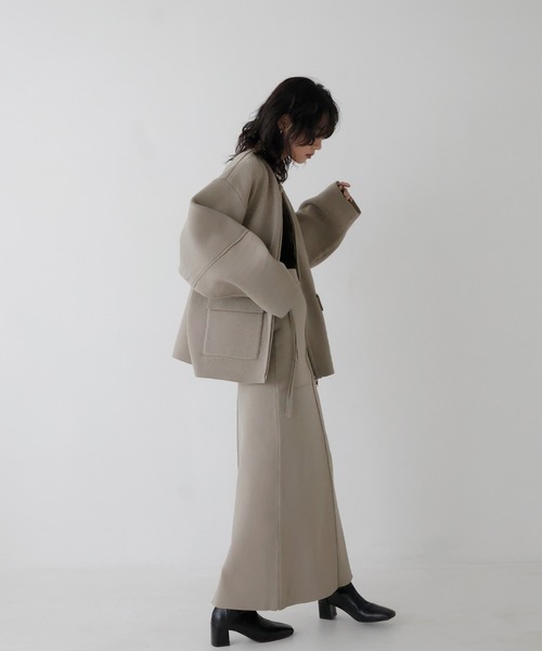 hellam（へラム）の「フラップポケットブルゾン（カーディガン/ボレロ・レディース・ホワイト/ブラック×ホワイト/杢グレー/グレイッシュベージュ/ブラック/ホワイト×ブラック・FREE）」の13枚目の写真