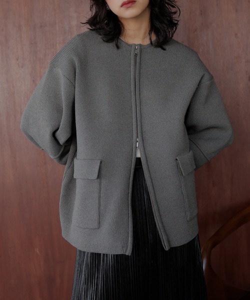 hellam（へラム）の「フラップポケットブルゾン（カーディガン/ボレロ・レディース・ホワイト/ブラック×ホワイト/杢グレー/グレイッシュベージュ/ブラック/ホワイト×ブラック・FREE）」の19枚目の写真