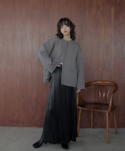 hellam（へラム）の「フラップポケットブルゾン（カーディガン/ボレロ・レディース・ホワイト/ブラック×ホワイト/杢グレー/グレイッシュベージュ/ブラック/ホワイト×ブラック・FREE）」の18枚目の写真