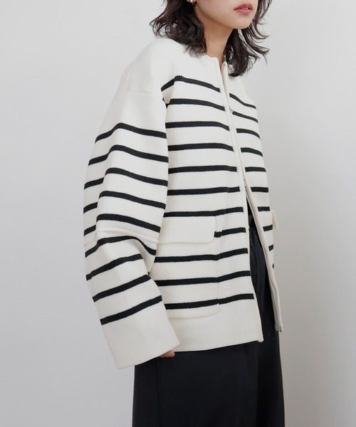 hellam（へラム）の「フラップポケットブルゾン（カーディガン/ボレロ・レディース・ホワイト/ブラック×ホワイト/杢グレー/グレイッシュベージュ/ブラック/ホワイト×ブラック・FREE）」の22枚目の写真