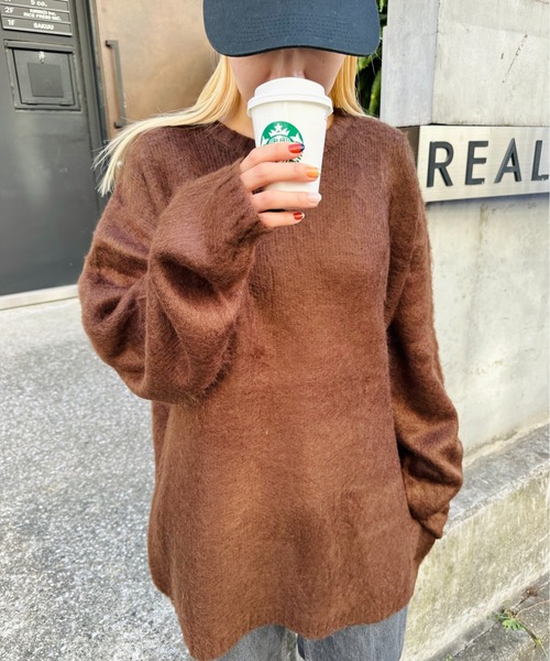 HOUSTON(ヒューストン)の「HOUSTON / ヒューストン / MOHAIR TOUCH SWEATER / 22138(ニット/セーター・レディース・オリーブ/マスタード/パープル/ミント/ブラック/ブラウン・XX-LARGE)」の1枚目の写真