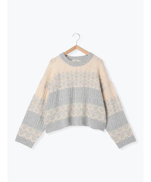 Samansa Mos2 blue（サマンサモスモスブルー）の「ジャカードケーブルニットプルオーバー（ニット/セーター・レディース・トップグレー/ブラック/サックスブルー・F）」の2枚目の写真