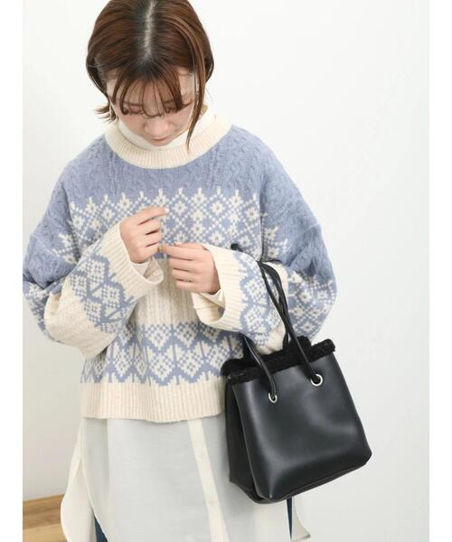 Samansa Mos2 blue（サマンサモスモスブルー）の「ジャカードケーブルニットプルオーバー（ニット/セーター・レディース・トップグレー/ブラック/サックスブルー・F）」の19枚目の写真