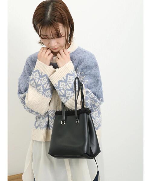 Samansa Mos2 blue（サマンサモスモスブルー）の「ジャカードケーブルニットプルオーバー（ニット/セーター・レディース・トップグレー/ブラック/サックスブルー・F）」の5枚目の写真