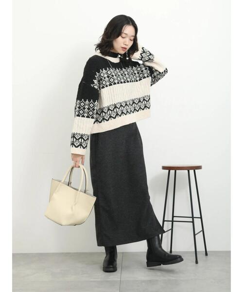 Samansa Mos2 blue（サマンサモスモスブルー）の「ジャカードケーブルニットプルオーバー（ニット/セーター・レディース・トップグレー/ブラック/サックスブルー・F）」の11枚目の写真