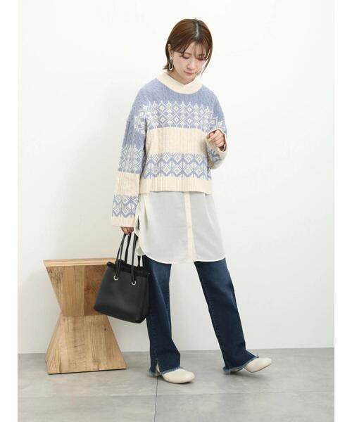 Samansa Mos2 blue（サマンサモスモスブルー）の「ジャカードケーブルニットプルオーバー（ニット/セーター・レディース・トップグレー/ブラック/サックスブルー・F）」の16枚目の写真