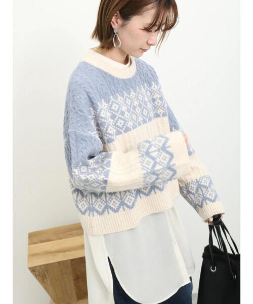 Samansa Mos2 blue（サマンサモスモスブルー）の「ジャカードケーブルニットプルオーバー（ニット/セーター・レディース・トップグレー/ブラック/サックスブルー・F）」の12枚目の写真