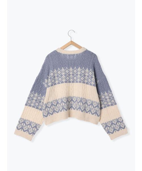 Samansa Mos2 blue（サマンサモスモスブルー）の「ジャカードケーブルニットプルオーバー（ニット/セーター・レディース・トップグレー/ブラック/サックスブルー・F）」の22枚目の写真