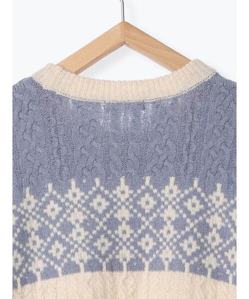 Samansa Mos2 blue（サマンサモスモスブルー）の「ジャカードケーブルニットプルオーバー（ニット/セーター・レディース・トップグレー/ブラック/サックスブルー・F）」の8枚目の写真