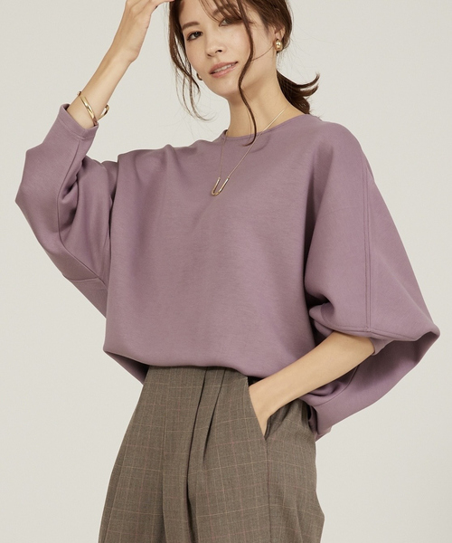 abahouse mavie（アバハウスマヴィ）の「ライトダンボールドルマンプルオーバー/春服（Tシャツ/カットソー・レディース・セージグリーン/ホワイト/ネイビー/ホワイト系その他2/パープル系その他/チャコールグレー/ベージュ・フリー）」の7枚目の写真