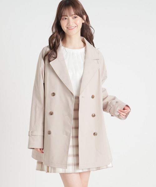Honeys(ハニーズ)の「撥水加工ハーフ丈トレンチコート(トレンチコート・レディース・ベージュ/ピンク/アイボリー/グレイッシュベージュ・M/S/LL/L)」の14枚目の写真