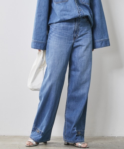 CHIC STYLE(シックスタイル)の「<大きいサイズ>綿100%ライトオンスデニム裾デザインワイドストレートパンツ シックスタイル(デニムパンツ・レディース・ブルー系/ネイビー系・96/98/106/114/122/80/84/88/92)」の20枚目の写真