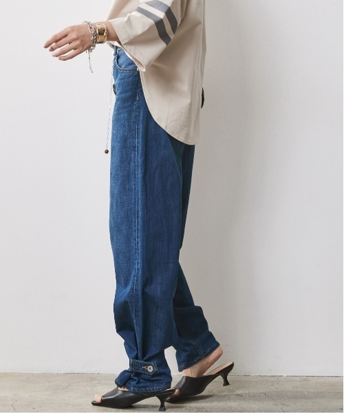 CHIC STYLE(シックスタイル)の「<大きいサイズ>綿100%ライトオンスデニム裾デザインワイドストレートパンツ シックスタイル(デニムパンツ・レディース・ブルー系/ネイビー系・96/98/106/114/122/80/84/88/92)」の22枚目の写真