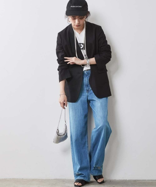 CHIC STYLE(シックスタイル)の「<大きいサイズ>綿100%ライトオンスデニム裾デザインワイドストレートパンツ シックスタイル(デニムパンツ・レディース・ブルー系/ネイビー系・96/98/106/114/122/80/84/88/92)」の14枚目の写真