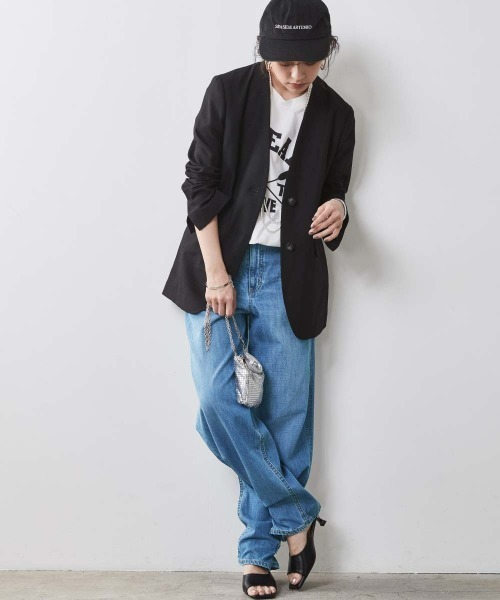 CHIC STYLE(シックスタイル)の「<大きいサイズ>綿100%ライトオンスデニム裾デザインワイドストレートパンツ シックスタイル(デニムパンツ・レディース・ブルー系/ネイビー系・96/98/106/114/122/80/84/88/92)」の5枚目の写真