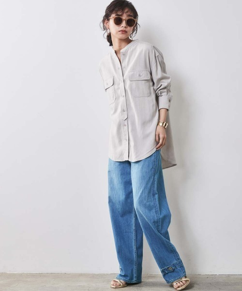 CHIC STYLE(シックスタイル)の「<大きいサイズ>綿100%ライトオンスデニム裾デザインワイドストレートパンツ シックスタイル(デニムパンツ・レディース・ブルー系/ネイビー系・96/98/106/114/122/80/84/88/92)」の15枚目の写真