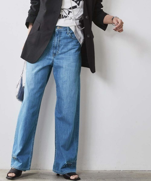 CHIC STYLE(シックスタイル)の「<大きいサイズ>綿100%ライトオンスデニム裾デザインワイドストレートパンツ シックスタイル(デニムパンツ・レディース・ブルー系/ネイビー系・96/98/106/114/122/80/84/88/92)」の10枚目の写真