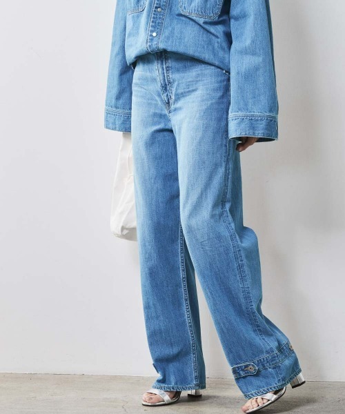 CHIC STYLE(シックスタイル)の「<大きいサイズ>綿100%ライトオンスデニム裾デザインワイドストレートパンツ シックスタイル(デニムパンツ・レディース・ブルー系/ネイビー系・96/98/106/114/122/80/84/88/92)」の13枚目の写真
