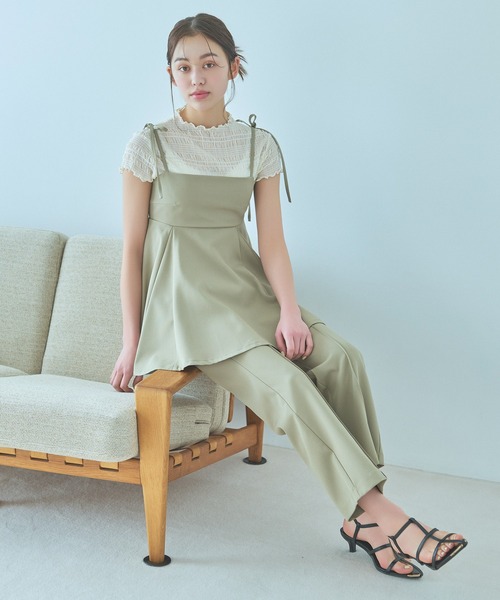 mysty woman（ミスティウーマン）の「［追加1］肩リボンペプラムキャミ　109956（キャミソール・レディース・ブルー系その他/ライトベージュ/カーキ・FREE）」の6枚目の写真