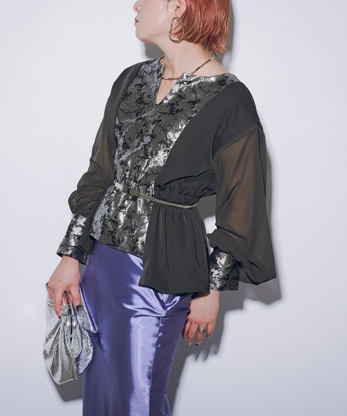 Ezick エジック Jacquard line シャツドレス Jacquard line シアー