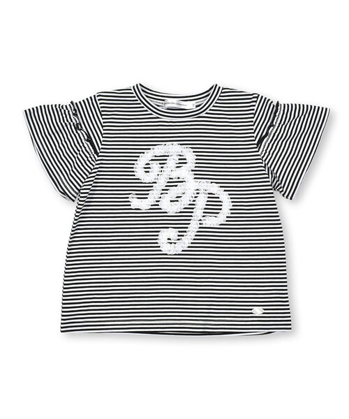 セール】ボーダーフリルロゴTシャツ(95~150cm)（Tシャツ/カットソー  