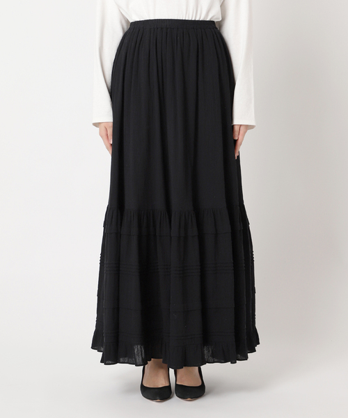 スピックアンドスパン　CO/PE 撥水ギャザースカート　36 ブラック スピックアンドスパンCO/PE撥水ギャザースカート36黒