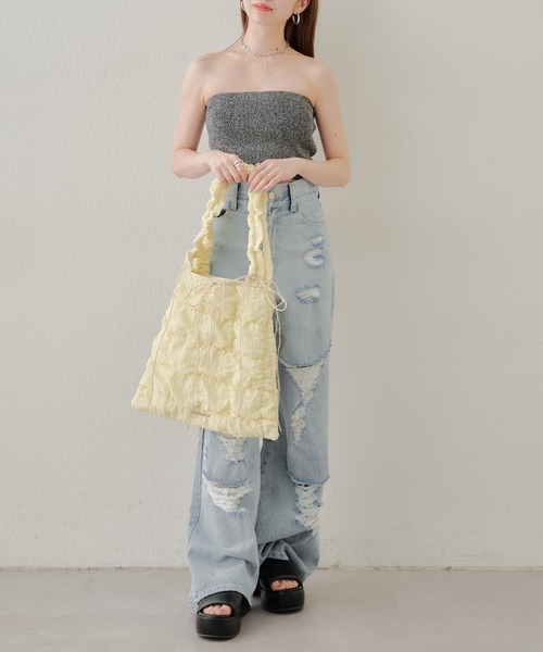 さえら◇ヒスクローネ◇スモールサイズ◇カゴバッグ◇フリルたっぷり◇美品 さえら：ヒスクローネ フリルポシェット 3色 （24-h066) - さえら