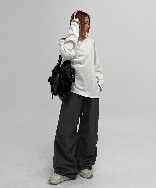 BLACKUP（ブラックアップ）の「[MADE] コクーンナイロン2WAYバンディングパラシュートパンツ（カーゴパンツ・レディース・ブラック/チャコールグレー/グレー・FREE）」の5枚目の写真