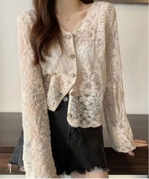ammy. | 【 ammy. / エイミードット 】 透かし編み 刺繍 レース カーディガン(カーディガン/ボレロ)