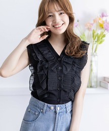 clear | チュールフリルノースリーブニットカーディガン≪2024SS新作≫(カーディガン/ボレロ)